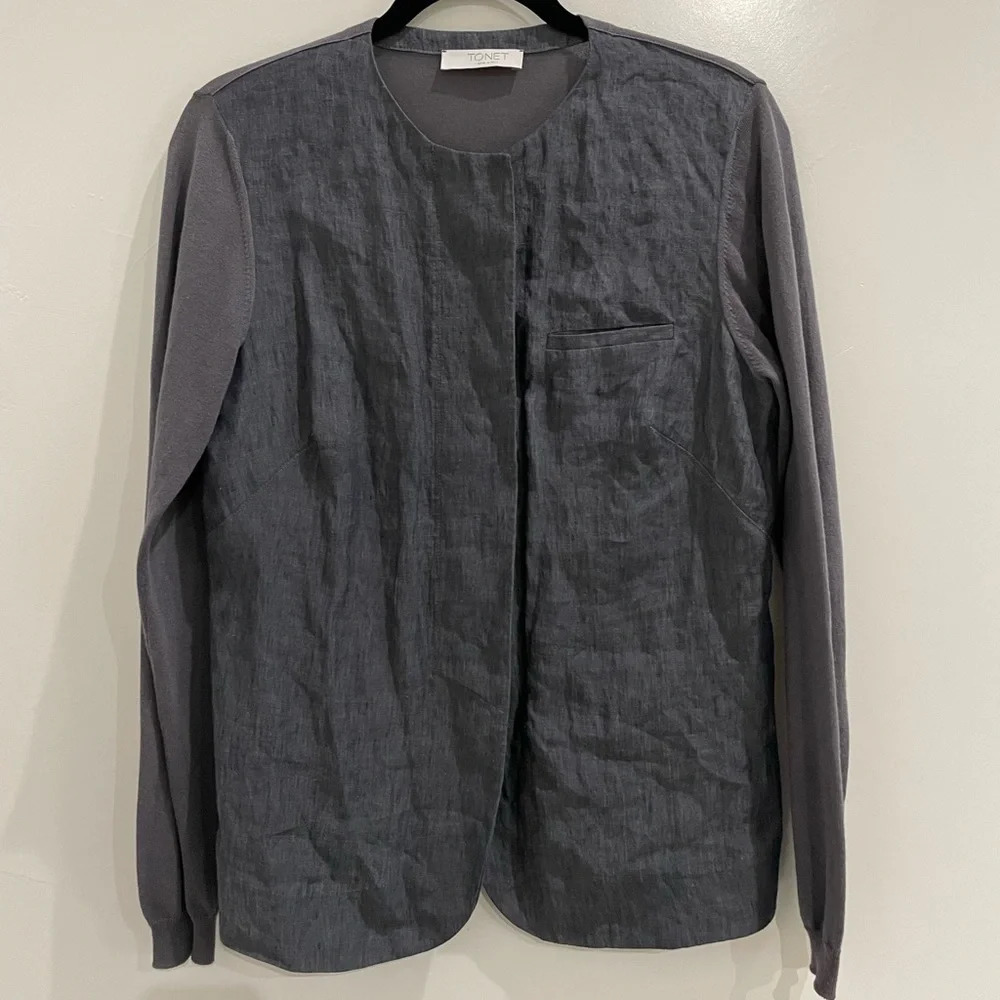 Tonet Carella Italy Grey Linen & Cotton Long Sleeve Minimalist Top M 6-8